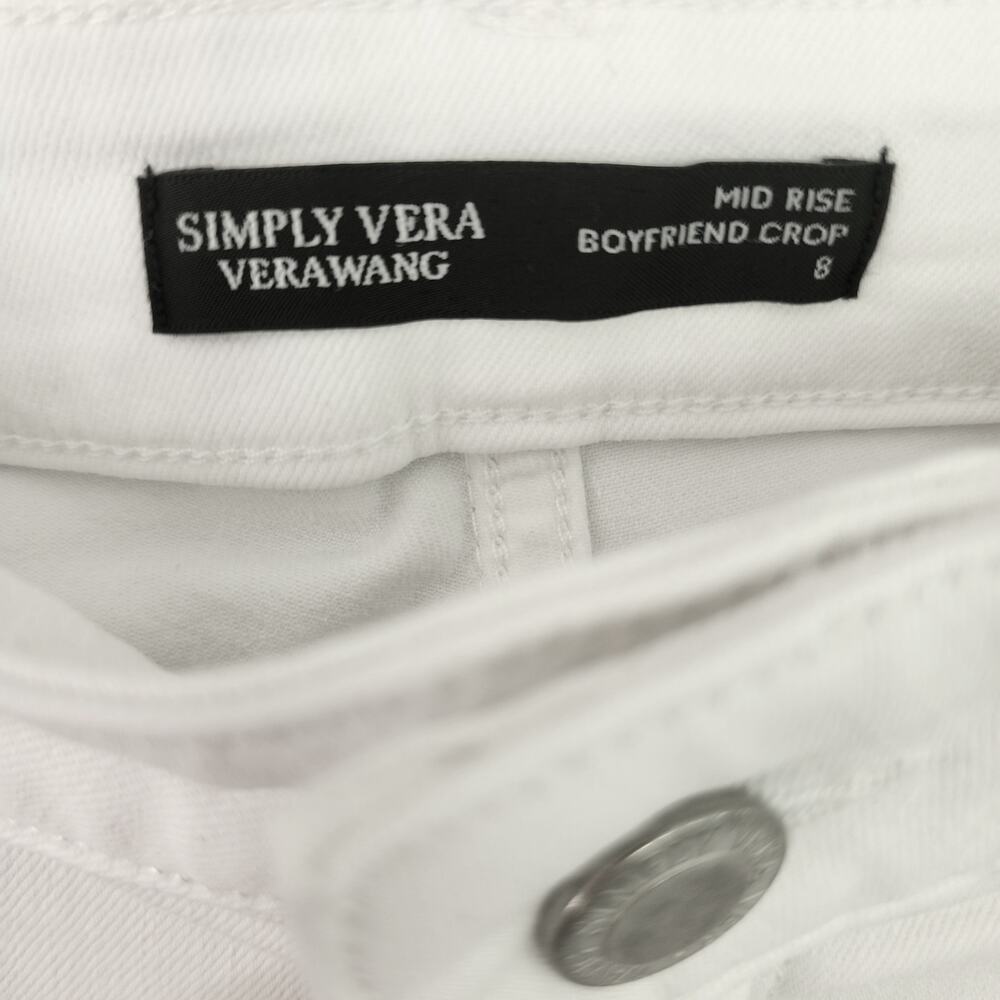 Simply Vera Vera Wang Women's Size 8 Mid-Rise Boyfriend Crop White Denim Jeans - Picture 3 of 9
